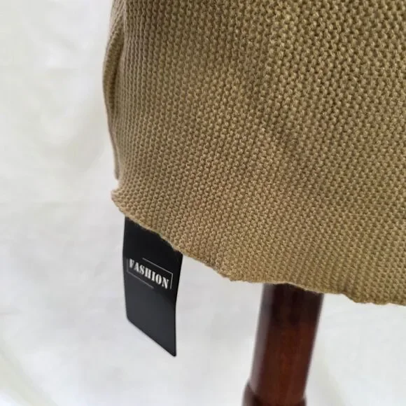 COZY CHIC Tan Knit Waterfall Cardigan | Oversized Drape Front | Small - Picture 7 of 8